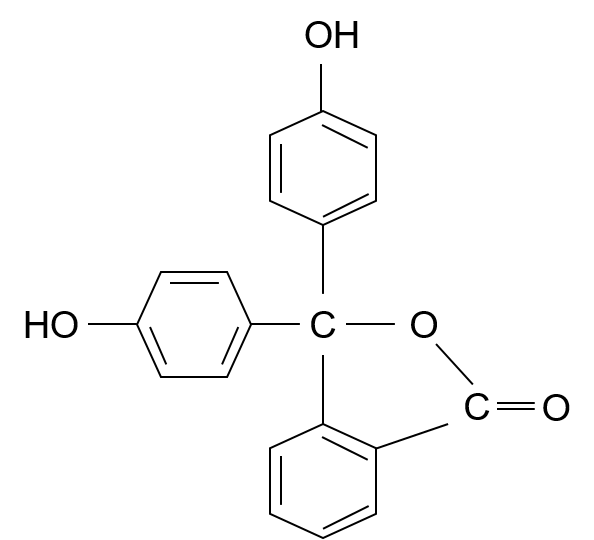 フェノールフタレイン：ラクトン環が閉じた形（無色側）の構造図